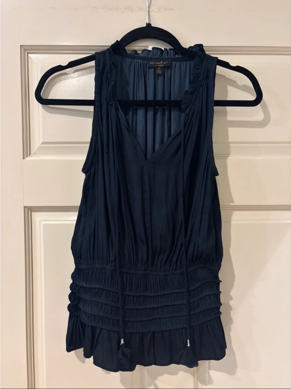 Current Air Navy Sleeveless V-Neck Ruffle Trim Camisole